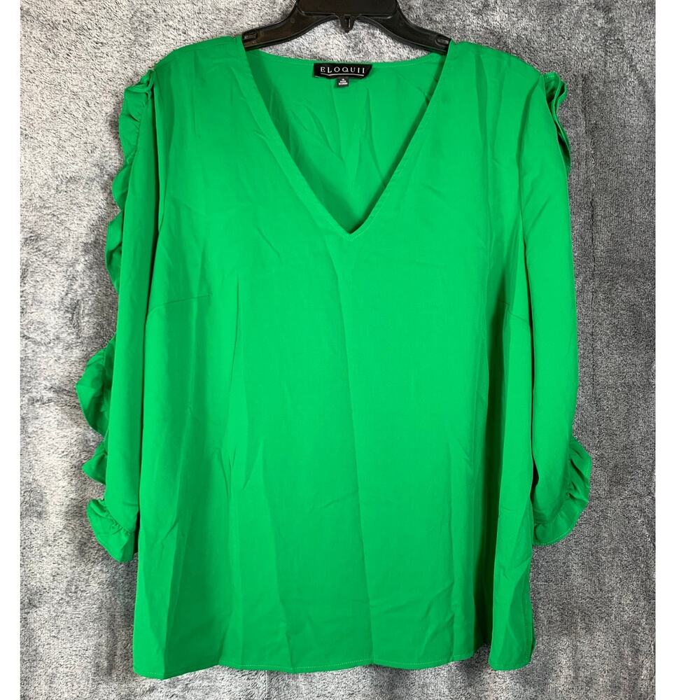 Eloquii Green V-Neck Blouse